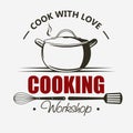 Cooking symbol, emblem set, Saucepan Cook and Food masterclass labels template. vector