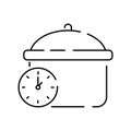 Cooking thin lines icon - household appliances. Kitchen in restaurant with cook and meal or food. Boiling cauldron or pot and Royalty Free Stock Photo