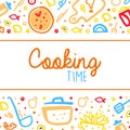 Cooking Time Banner, Culinary School, Cooking Class Poster, Card with Kitchenware Utensils and Ingredients Seamless Royalty Free Stock Photo