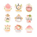 Cooking time studio logo design, kitchen emblem can be used for culinary class, course, school hand drawn vector