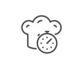 Cooking timer line icon. Frying stopwatch sign. Food preparation. Vector