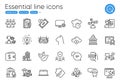 Cooking timer, Wallet and Certificate line icons. For website, printing and application. Vector