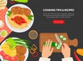 Cooking Tips and Receipes Landing Page Template, Top View of Table with Chefs Hands, Online Recipes, Cooking Courses