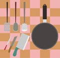 Cooking tools or equipment stuff on kitchen in vector illustration Royalty Free Stock Photo