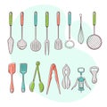 Cooking tools. Hand drawn colorful. Royalty Free Stock Photo