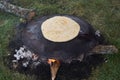 Cooking traditional Turkish borek, pide, pita or yufka bread Royalty Free Stock Photo