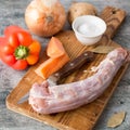 Cooking. Turkey neck and fresh vegetables. Royalty Free Stock Photo