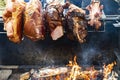 Typical Prague ham on the Christmas market at the Old Town square in Prague