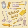 Cooking Utensils Hand Drawn Doodle. Kitchen Ware Royalty Free Stock Photo