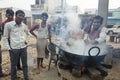 Cooking vat sellers of sweets on the street in India Royalty Free Stock Photo