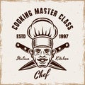 Cooking vector emblem with chef and crossed knives Royalty Free Stock Photo