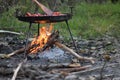 Cooking vegetables on the fire in the forest in autumn Royalty Free Stock Photo