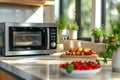 Cooking vegetables in the microwave in a modern kitchen