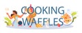 Cooking waffles typographic header. Sweet Belgian pastries with cream