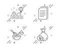 Cooking whisk, Roller coaster and Copy files icons set. Cash sign. Cutlery, Attraction park, Copying documents. Vector Royalty Free Stock Photo