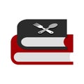 Books with spoon and fork. Cooking concept. Flat style illustration. Isolated on white background. Royalty Free Stock Photo