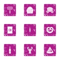 Cookout icons set, grunge style