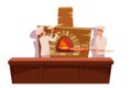 Cooks baking pizza flat vector illustration