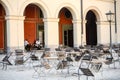 Cooks peel potatoes before new patrons arrive