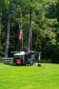 Cooksburg PA - September 17, 2022: Small teardrop travel trailer at a campground