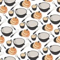 Cookware and dishes for serving food seamless pattern