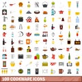 100 cookware icons set, flat style Royalty Free Stock Photo