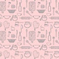 Cookware kitchen pink seamless pattern line vector