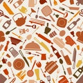 Cookware kitchen seamless pattern in brown shades