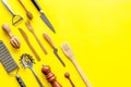 Cookware mockup on yellow background top view Royalty Free Stock Photo