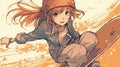 a cool action pose scene of a skatergirl in an anime artwork, ai generated image