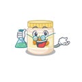 Cool almond butter Professor cartoon character with glass tube Royalty Free Stock Photo