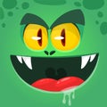 Cool angry cartoon monster. Vector Halloween zombie avatar with wide mouth. Illustration isolated.