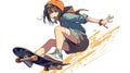 a cool anime skatergirl in action pose, ai generated image