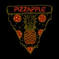 Neon pizza pineapple illustration club sign pizzapple quote tee graphic slogan style art print sticker design set