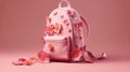 cool artistic generic leather pink gilrs backpack with decotative flowers and