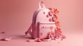 cool artistic generic leather pink gilrs backpack with decotative flowers