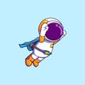 The cool astronaut is flying so fast in the sky with the magic cloak