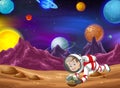 Cool Astronaut Man In Mars Surface With Other Planets in Background Cartoon