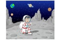 Cool Astronaut Man in White Suit On Moon Surface With Other Planets in Background Cartoon Royalty Free Stock Photo