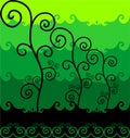 COOL BACKGROUND OF GREEN COLORFUL GRADATION TREE VECTOR WITH BATIK FOREST PATTERN AND GROWING PLANTS BEST DESIGN.