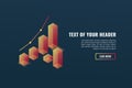 Cool banner with charts, data visualization concept, growing up, business success isometric vector