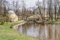 Cool Bathhouse pavilion and the Centaurs bridge in Pavlovsk park.