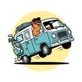 Cool Bear Mascot Driving Retro Golf Camper Van Royalty Free Stock Photo