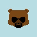 Cool bear pixel art. Grizzly Face 8 bit. Beast Head Pixelate vector illustration