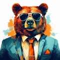 Cool Bear In Suit And Tie A Painterly Style Stock Photo