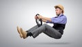 Cool bearded man in a hat with a steering wheel, Royalty Free Stock Photo