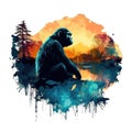 Cool and Beautiful Double Exposure Silhouette Baboon Animal in Natural Habitat.