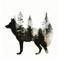 Cool and Beautiful Double Exposure Silhouette Coyote Animal in Natural Habitat