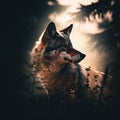 Cool and Beautiful Double Exposure Silhouette Coyote Animal in Natural Habitat