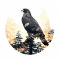 Cool and Beautiful Double Exposure Silhouette Falcon Animal in Natural Habitat.